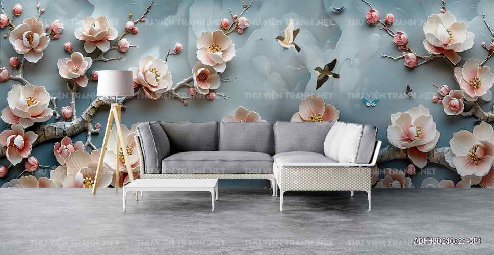 Tranh dán tường Hoa 3D- ADHH3D240322-3P1 - Tranh tường chất lượng cao